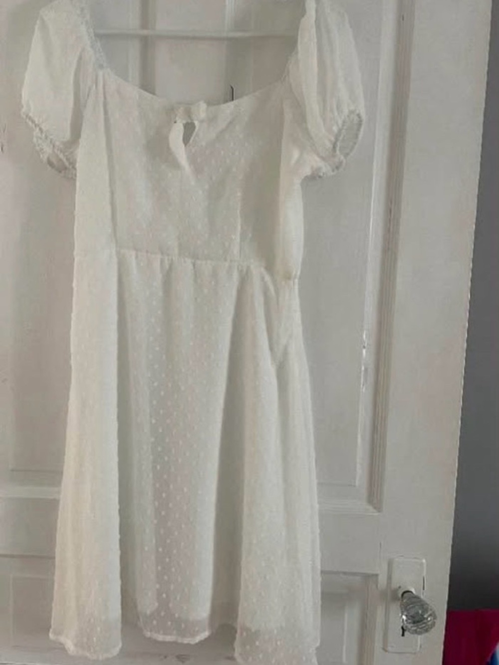 White Swiss Dot Puff Sleeve Dress